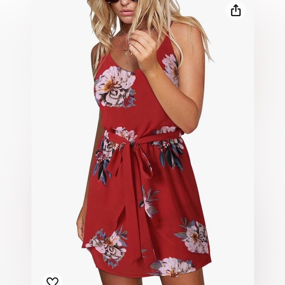 Adorable Red Floral Mini Dress W/Tie Back  at Waist Size Medium - Picture 12 of 12